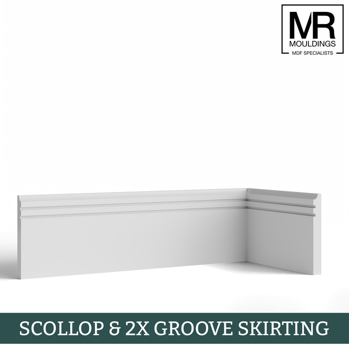 Scollop and 2x Groove MDF Skirting Board-MR Mouldings Ltd