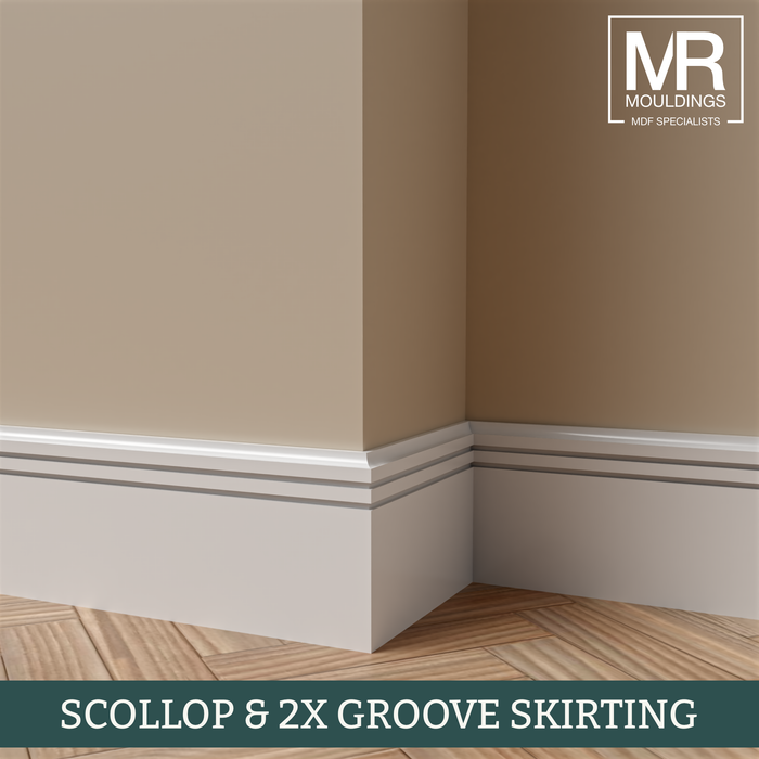 Scollop and 2x Groove MDF Skirting Board-MR Mouldings Ltd