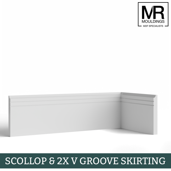 Scollop and 2x V Groove MDF Skirting Board-MR Mouldings Ltd