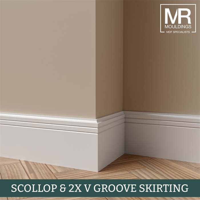 Scollop and 2x V Groove MDF Skirting Board-MR Mouldings Ltd